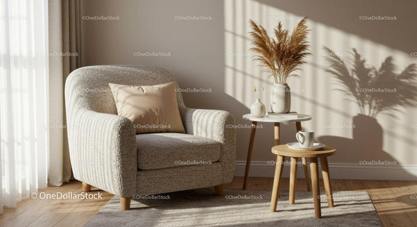 Cozy armchair nook with natural light and dried plants