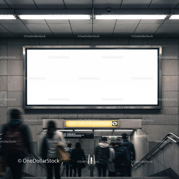 Commuters walking down to subway station entrance JPG Mockup Image