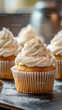 Vanilla Frosted Cupcakes with Swirled Topping for Celebration