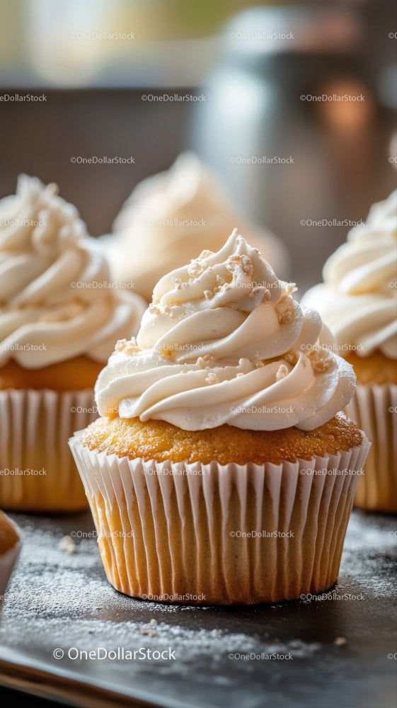 Vanilla Frosted Cupcakes with Swirled Topping for Celebration