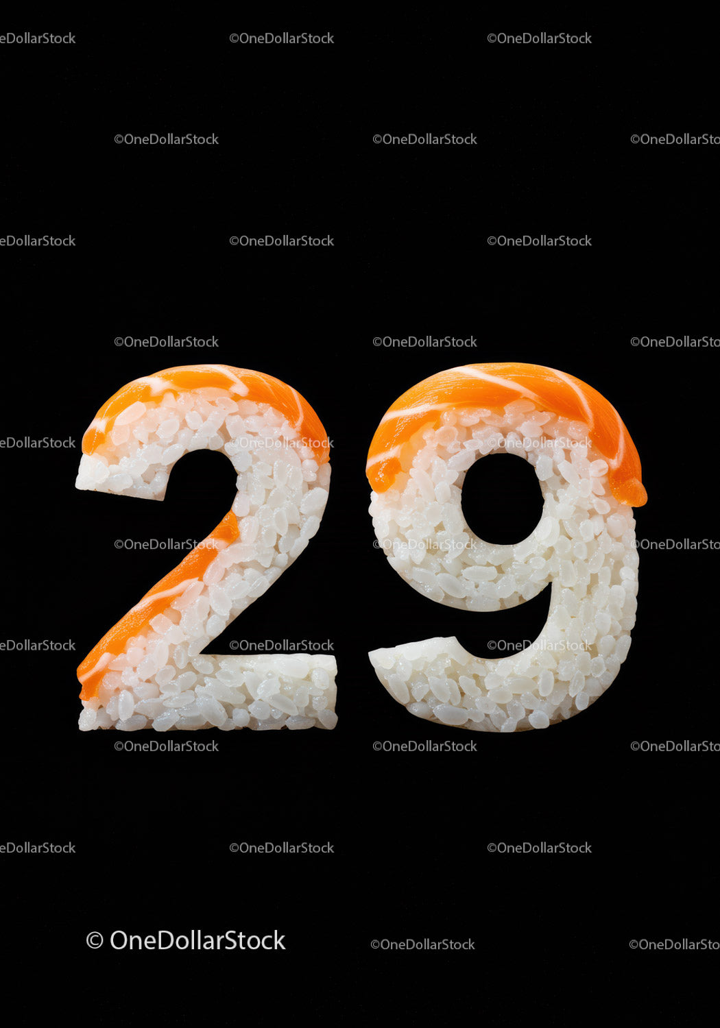 Numer 29 zrobiony z ryżu sushi i plastrów łososia