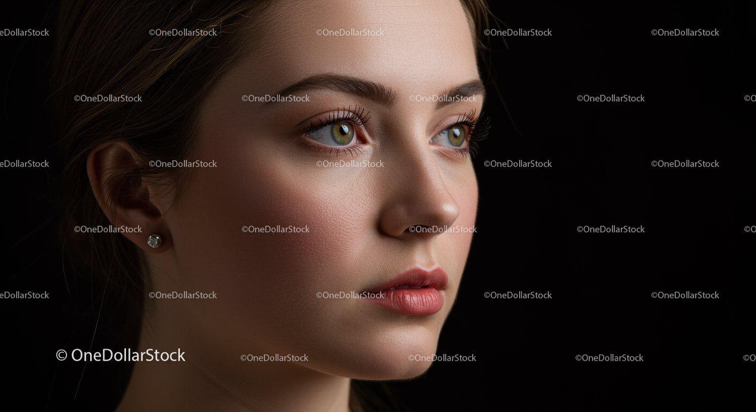 Elegant Close-Up Portrait of a Beautiful Young Woman with Hazel Eyes