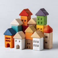 Set of Colorful Wooden Blocks and Shapes for Children's Play