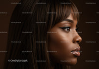 Elegant Portrait of a Woman with Brown Hair and Cat-Eye Makeup