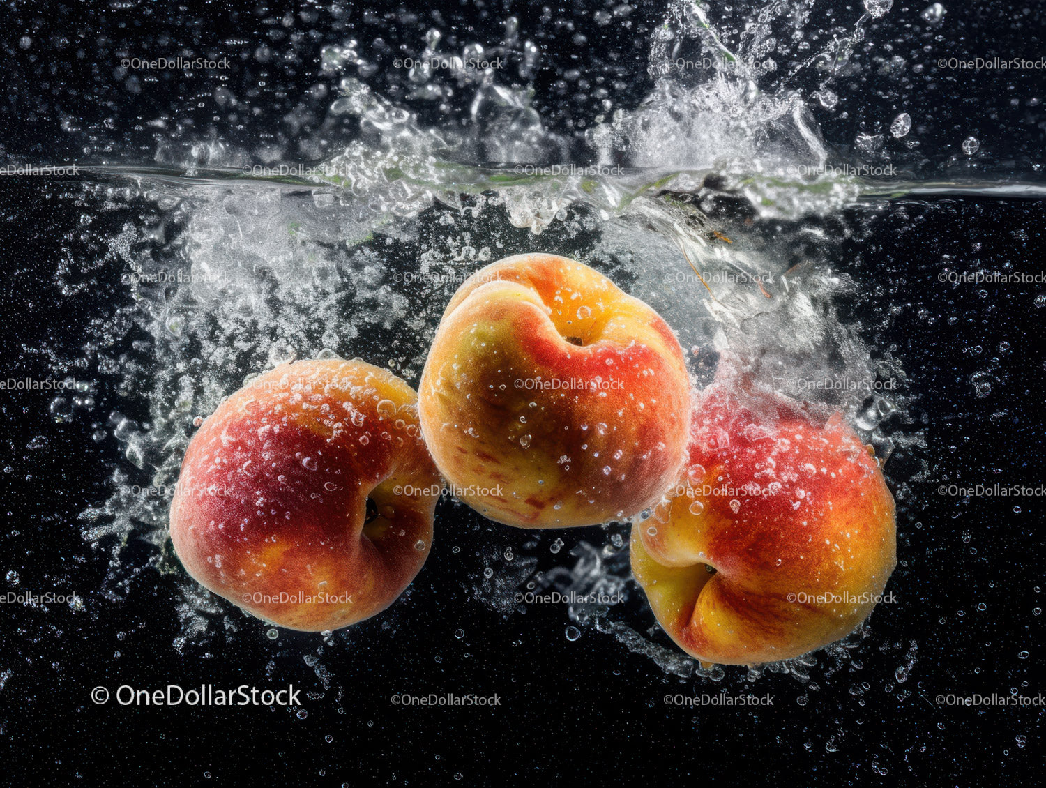 Fresh Peaches Splashing in Water with Splash Effect