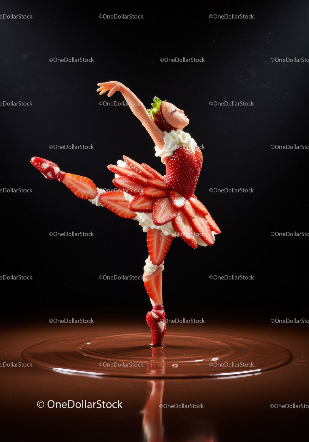 Ballet dancer crafted from fresh strawberries and cream