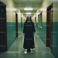 Confident Nurse in Hospital Corridor With Serious Expression