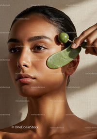 Close-Up of Woman Receiving Jade Roller Facial Massage for Skin Rejuvenation