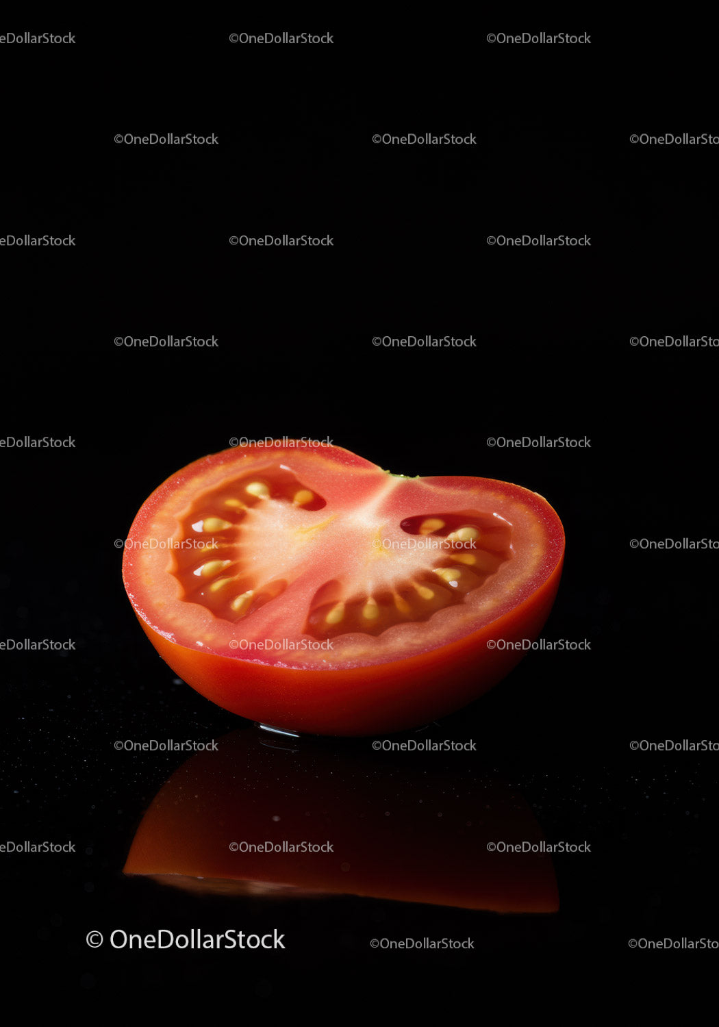 Fresh Halved Tomato with Seeds on Black Surface