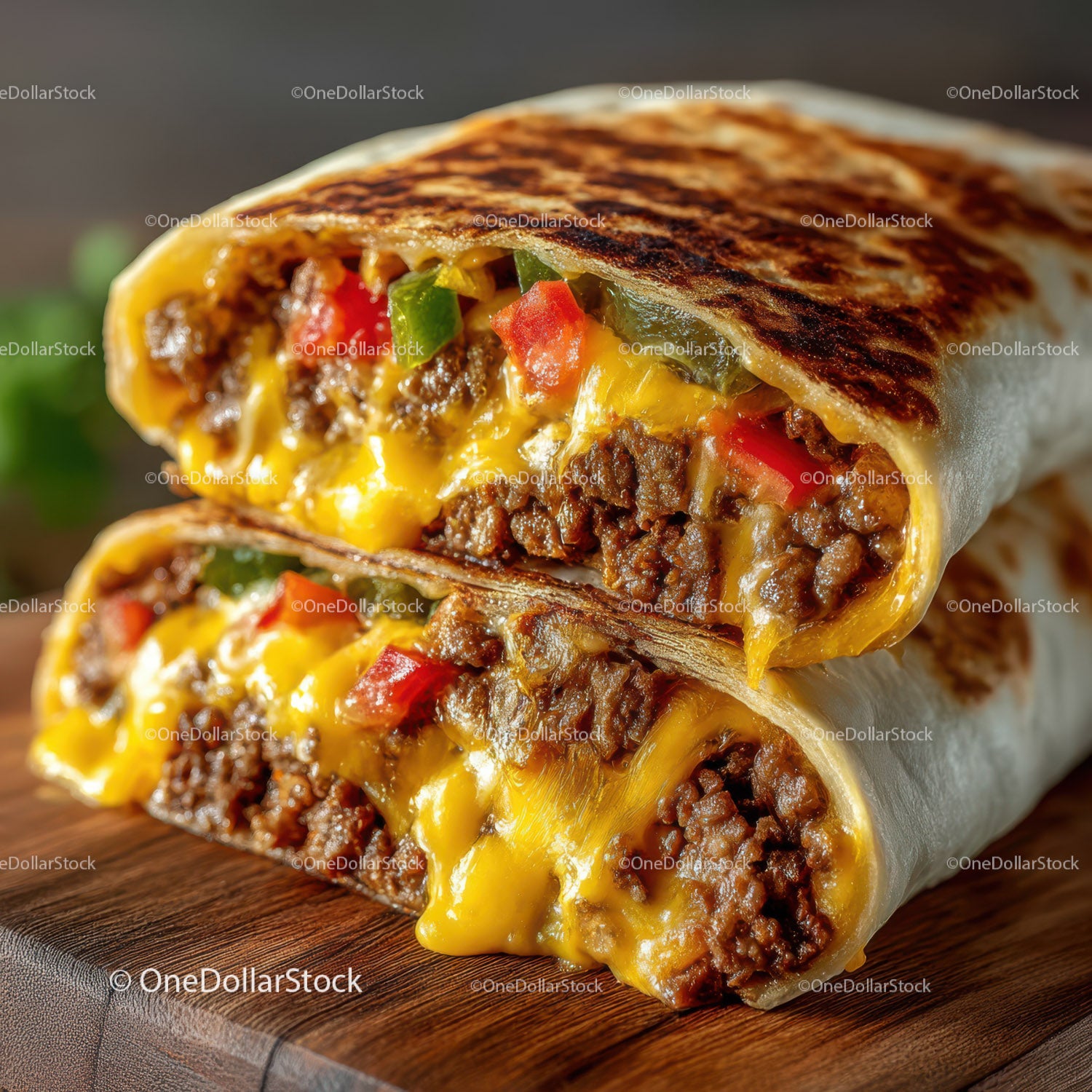Delicious Stuffed Burrito with Beef Cheese and Vegetables