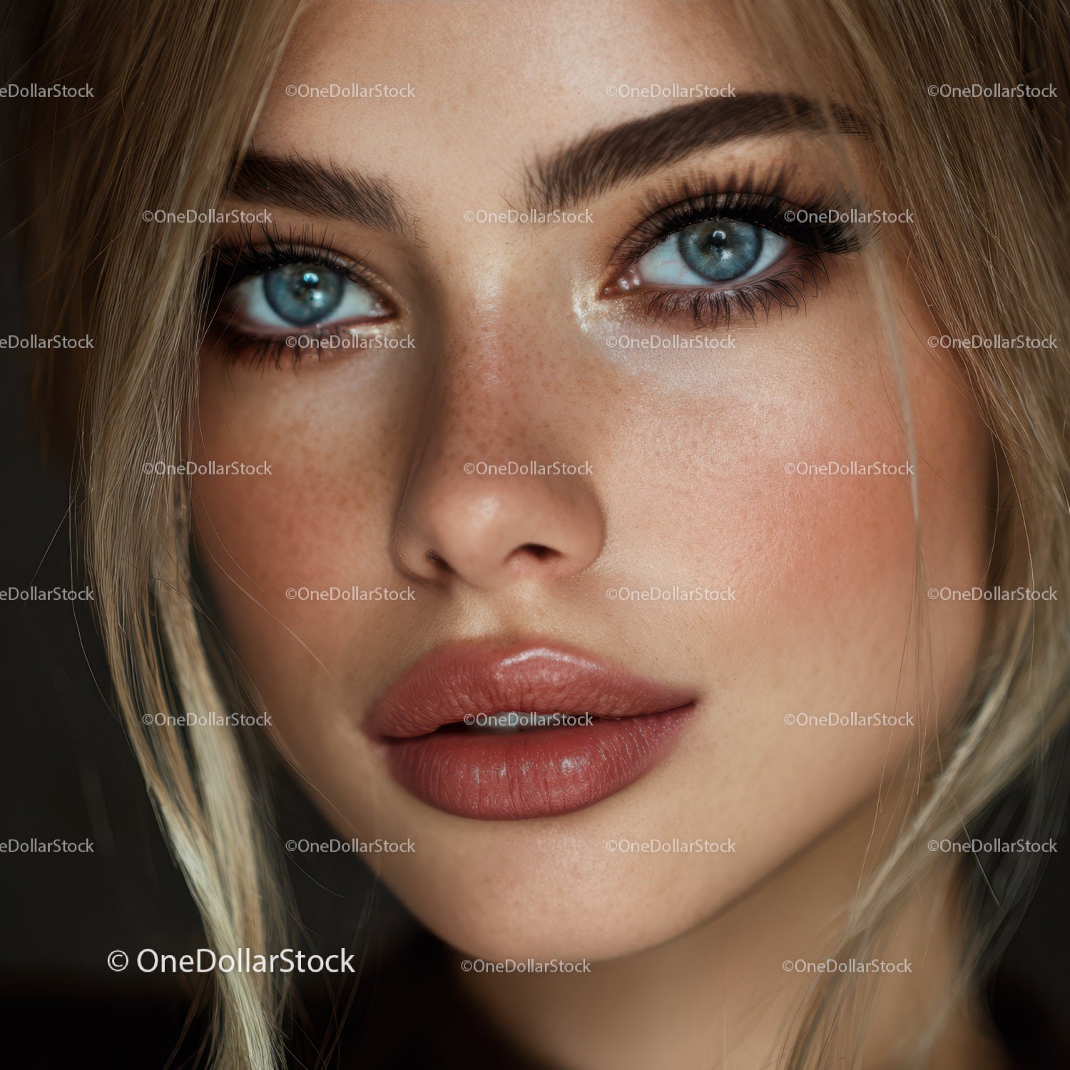 Close Up Portrait of a Woman with Blue Eyes and Natural Makeup