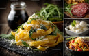 Assorted Italian Dishes with Pasta Salami and Mozzarella in Rustic Setting