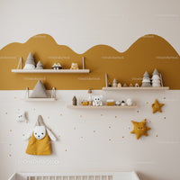 Modern Nursery Wall Decor with Plush Animals and Shelves