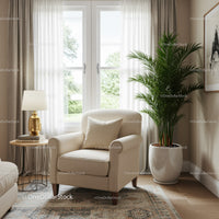 Contemporary Living Room with Beige Armchair and Lush Indoor Plant