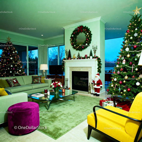 Festive Living Room Decorated for Christmas Celebration