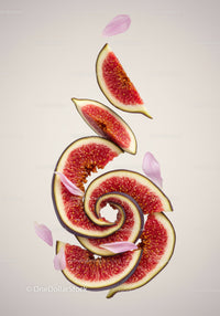 Spiral of Fresh Fig Slices with Delicate Pink Petals