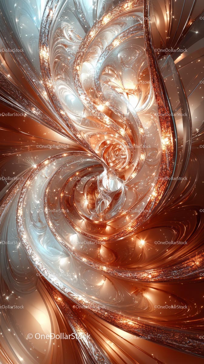 Futuristic Abstract Fractal Design with Metallic Curves and Light Effects
