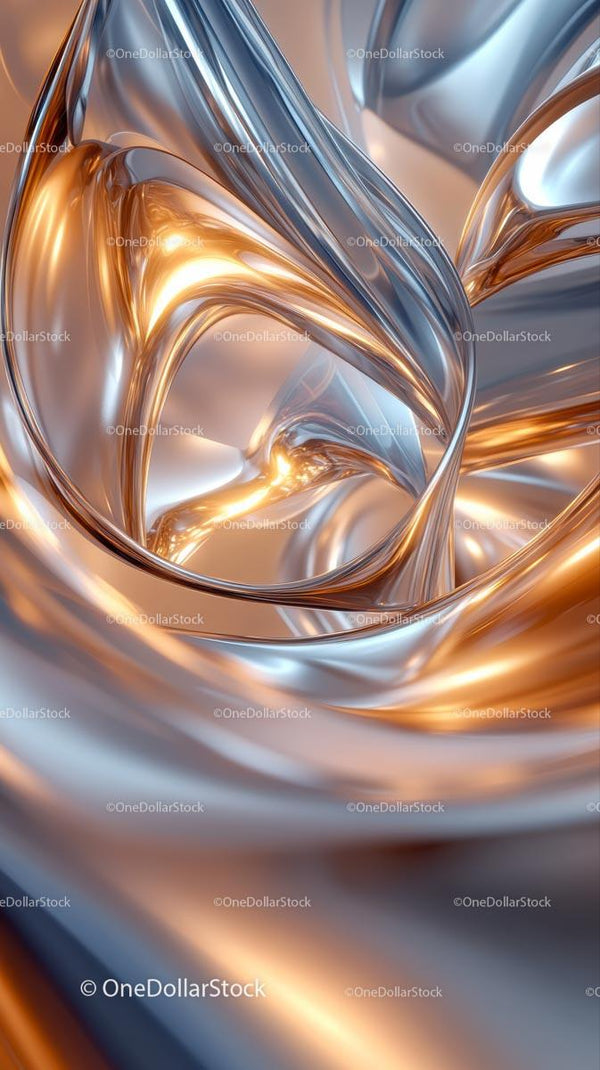 Abstract Gold and Silver Metallic Fluid Flow Art