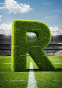 Large Grass Letter R on Football Stadium Field