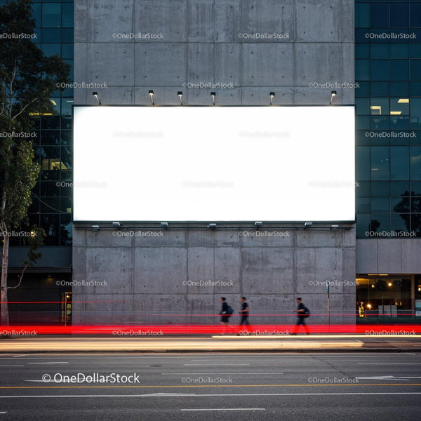 Urban street scene with large blank billboard at dusk JPG Mockup Image