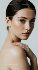 Elegant Portrait of a Young Woman with Flawless Skin and Natural Makeup
