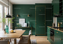 Modern Kitchen with Green Cabinets and Wooden Dining Table