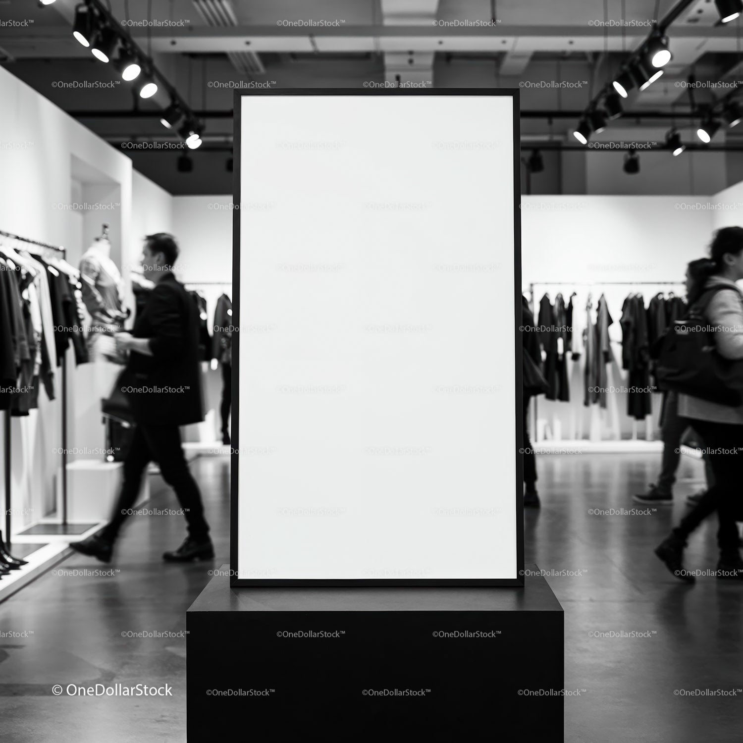 Blank advertising poster in modern clothing store interior