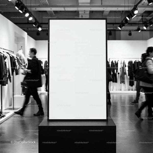 Blank advertising poster in modern clothing store interior JPG Mockup Image