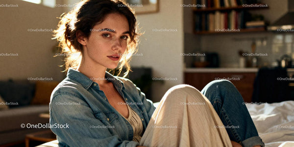 Young woman relaxing in warm light at home