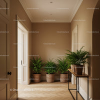Modern Interior with Green Ferns and Wooden Floor