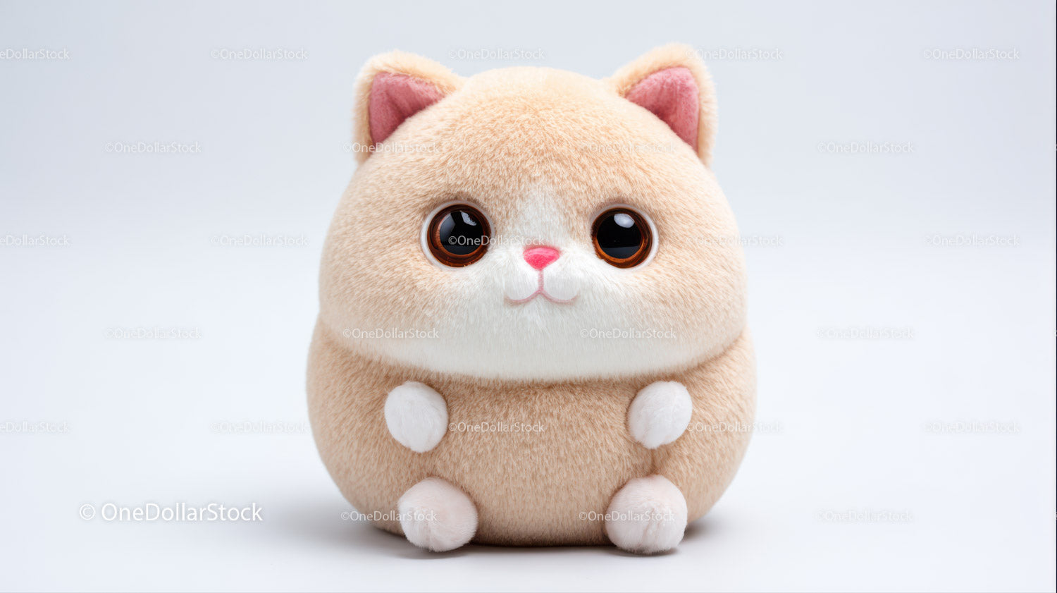 Cute Plush Cat Toy with Large Black Eyes and Pink Nose