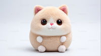 Cute Plush Cat Toy with Large Black Eyes and Pink Nose