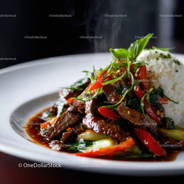 Delicious Beef Stir-Fry with Vegetables and Rice