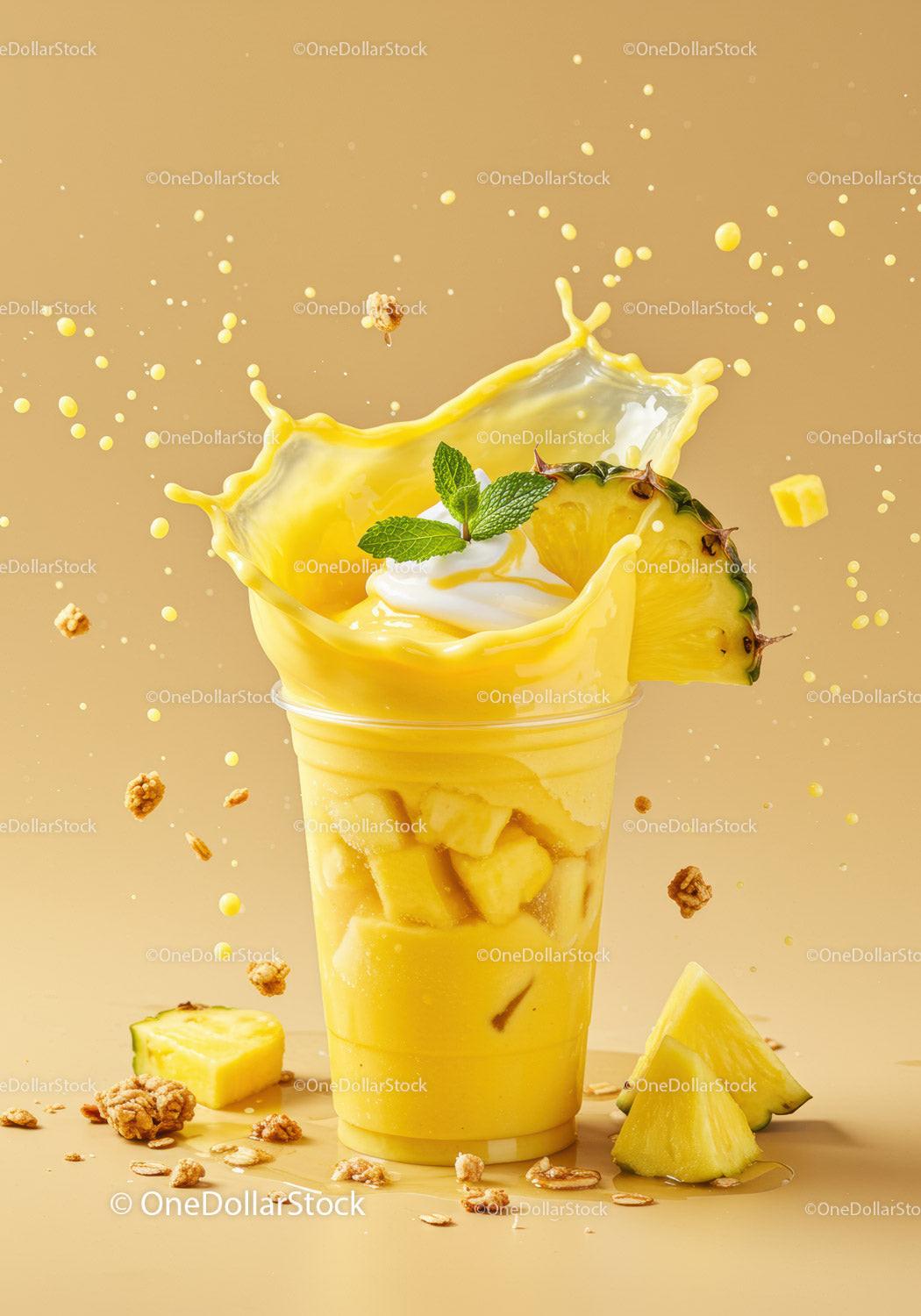 Tropical Pineapple Smoothie Splash with Fresh Mint