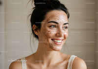 Portrait of a Smiling Young Woman with Acne Scars and Clear Skin