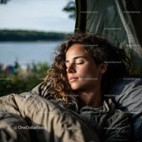 Woman Sleeping in Tent During Peaceful Outdoor Camping Scene