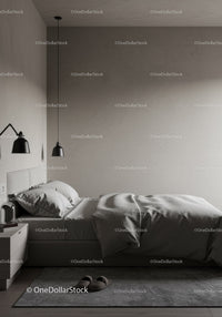 Serene Modern Bedroom with Minimalist Decor and Soft Bedding