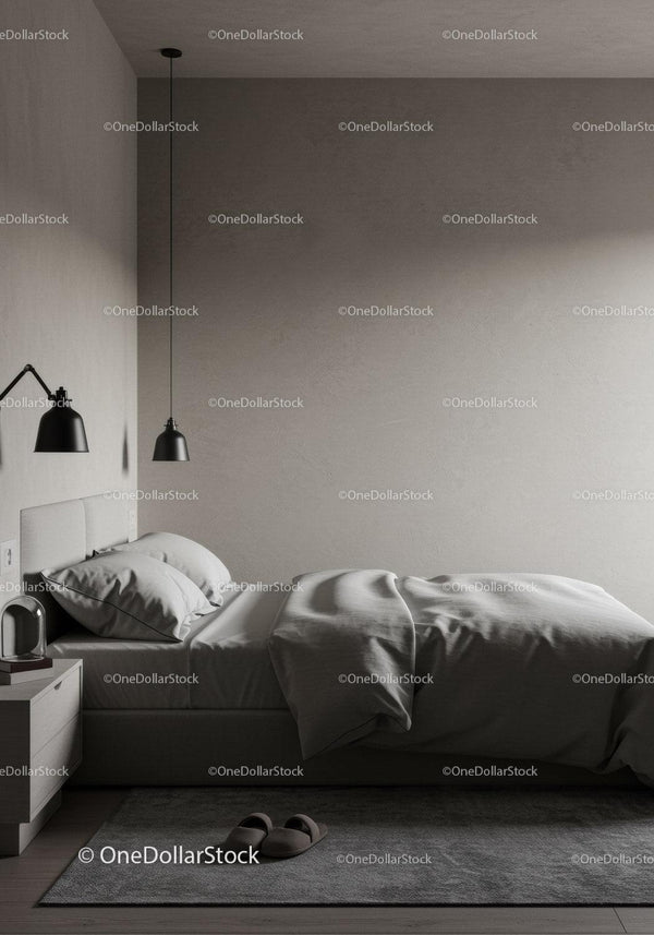 Serene Modern Bedroom with Minimalist Decor and Soft Bedding