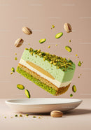 Floating Pistachio Layer Cake with Crunchy Toppings