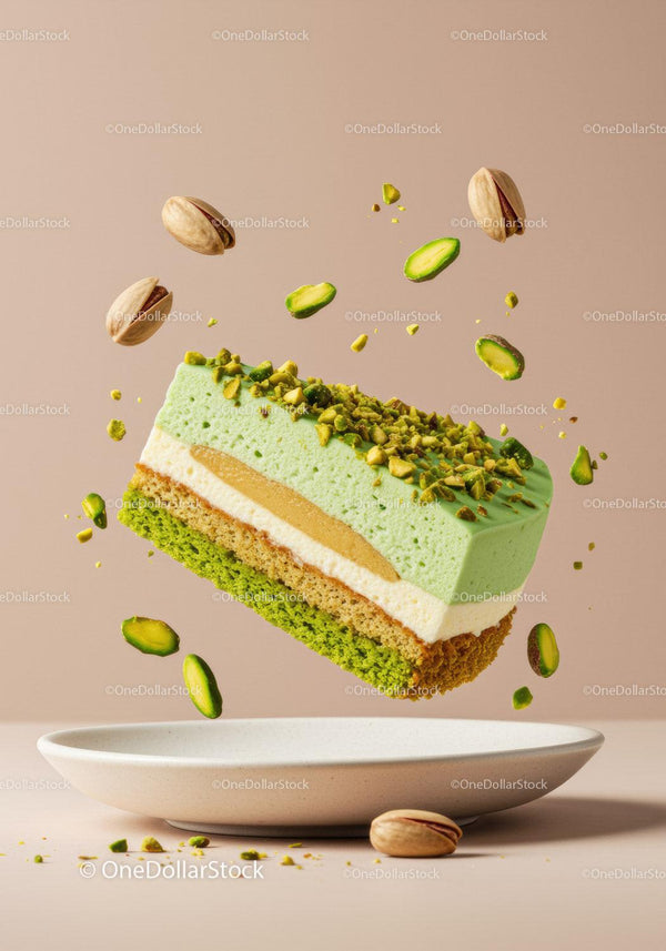 Floating Pistachio Layer Cake with Crunchy Toppings