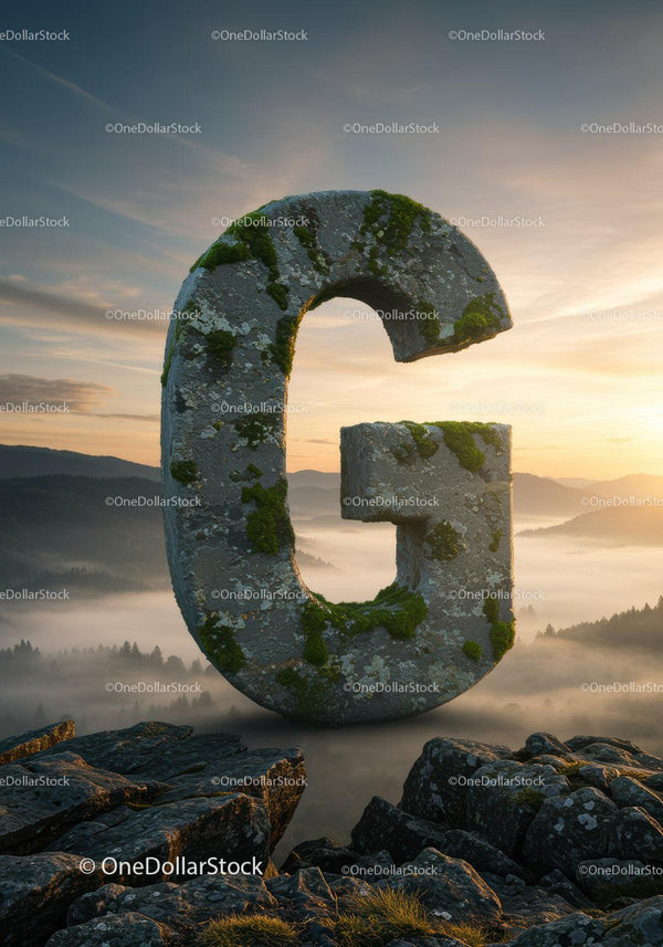 Moss-Covered Stone G Letter on Rocky Mountain Top