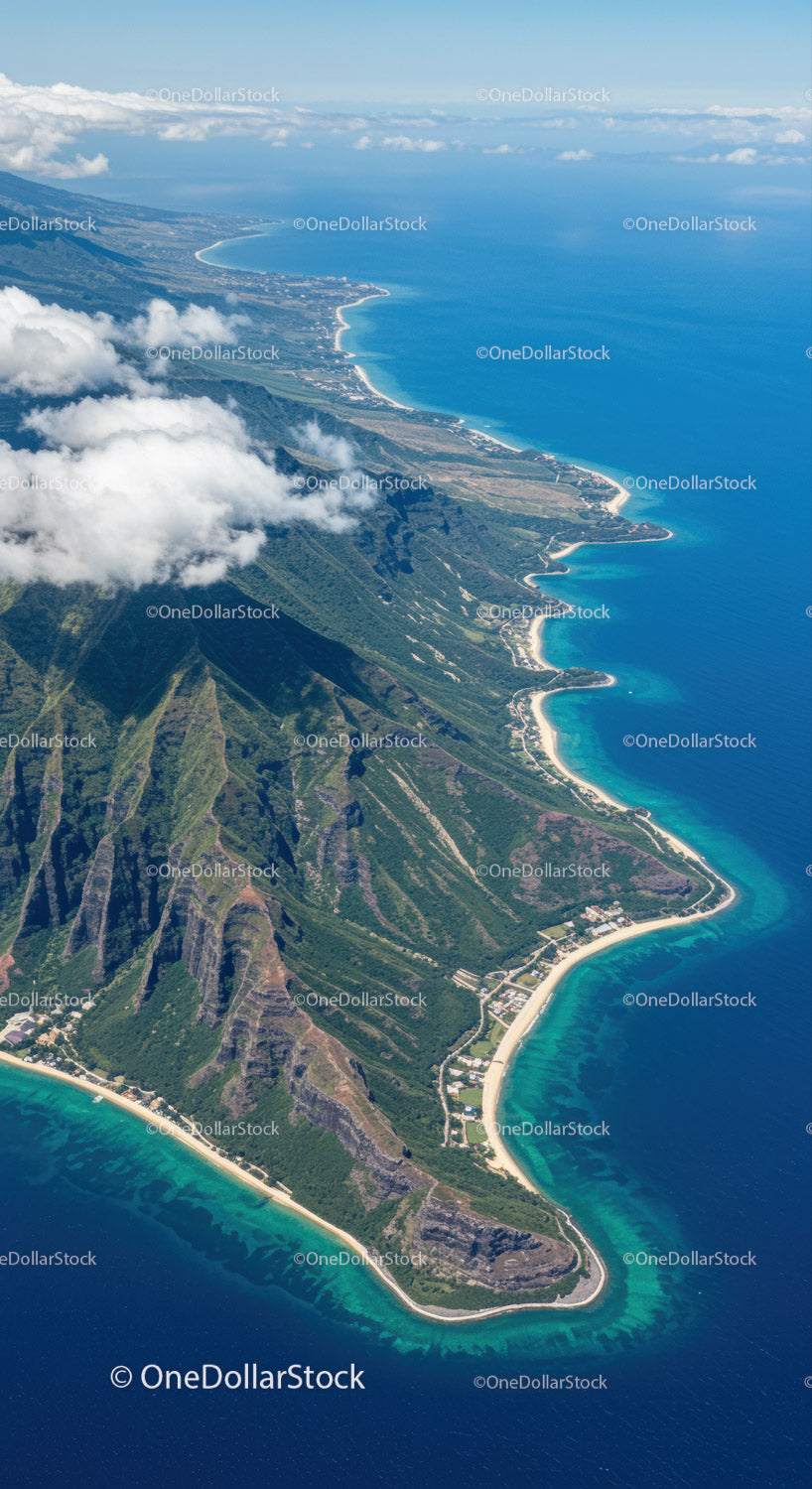 Breathtaking Aerial View of Rugged Mountain Cliffs and Turquoise Coastline