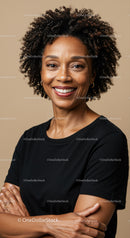Confident Diverse Woman with Curly Hair Smiling Portrait