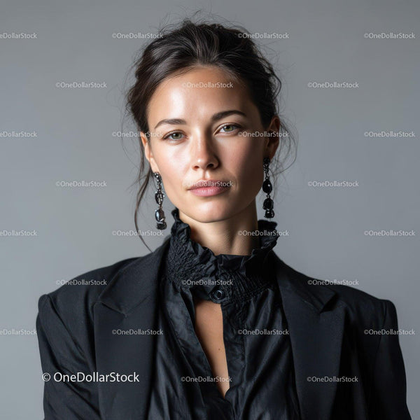 Elegant Woman in Black Dress with Statement Earrings