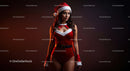 Confident woman in festive Santa costume with dark background