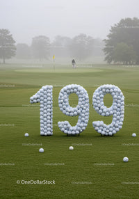 Golf Balls Arranged in Numbers on Misty Golf Course
