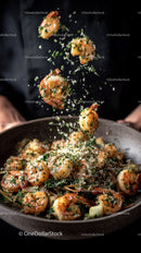 Garlic Herb Shrimp Scampi in a Black Pan