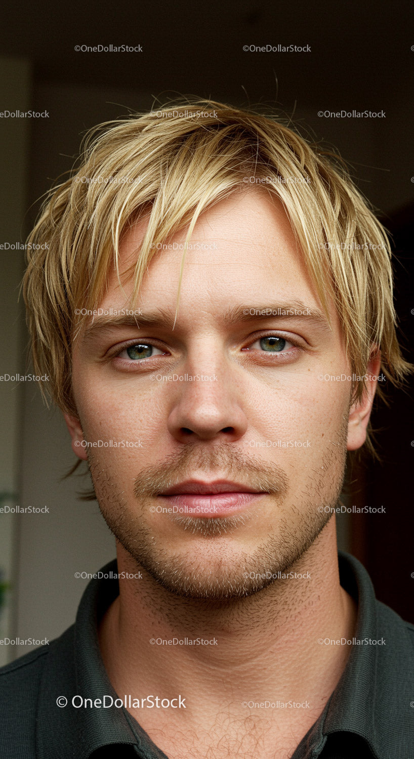 Close-up portrait of a young man with blond hair