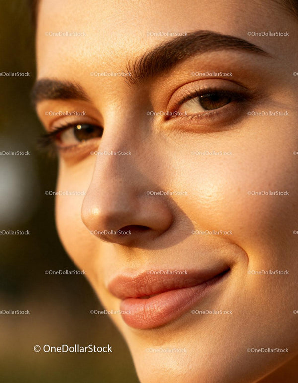 Close up of young woman with glowing natural skin