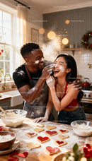 Couple Playfully Baking Heart-Shaped Cookies Together